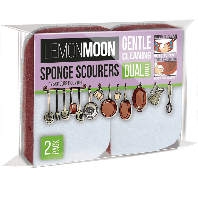Губка для посуды Чистюля LEMON MOON RETRO Сканди 110*68*27 мм, вискоза + тефлон, деликатные (2 шт.упак)