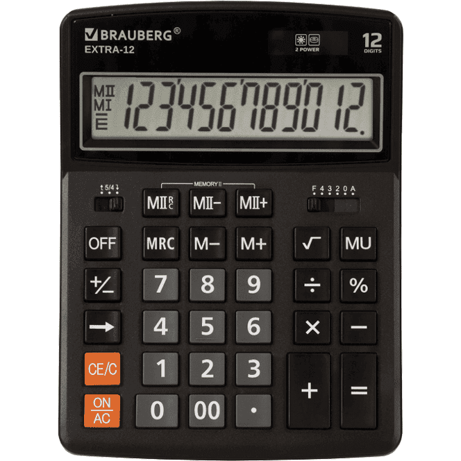 Калькулятор настольный большой BRAUBERG EXTRA-12-BK, 206*155 мм Черный, 12 разрядов