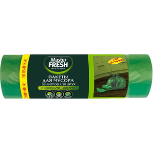 Мешки мусорные 65л/14мкм Master FRESH С УШКАМИ, ЗЕЛЕНЫЕ (20 шт.рул) Мешки мусорные 65л/14мкм Master FRESH С УШКАМИ, ЗЕЛЕНЫЕ (20 шт.рул)