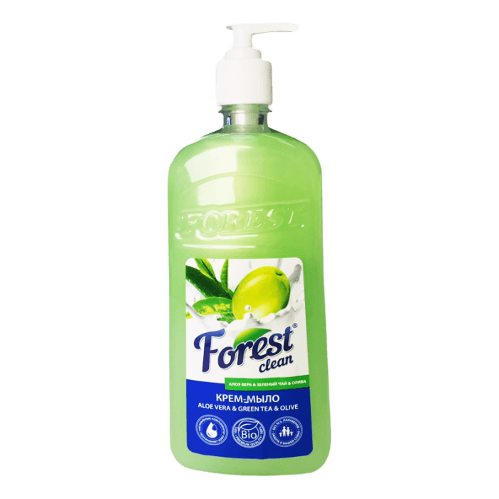 Крем-мыло жидкое 1 л "FOREST Clean" дозатор, Алоэ Вера, Зеленый Чай и Олива Крем-мыло жидкое 1 л "FOREST Clean" дозатор, Алоэ Вера, Зеленый Чай и Олива