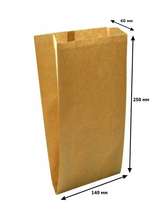 Пакет бумажный 250*140*60 КРАФТ, без окна, V-дно Пакет бумажный 250*140*60 КРАФТ, без окна, V-дно