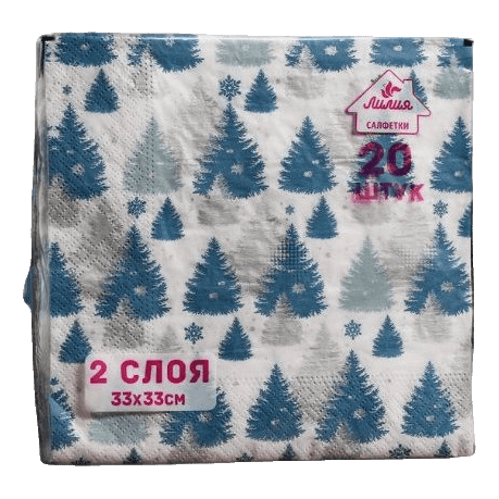 Салфетка бумажная НГ 2-х/двухслойная 33*33 "Лилия" (20 лист.пач), Морозный лес (синий) Салфетка бумажная НГ 2-х/двухслойная 33*33 "Лилия" (20 лист.пач), Морозный лес (синий)